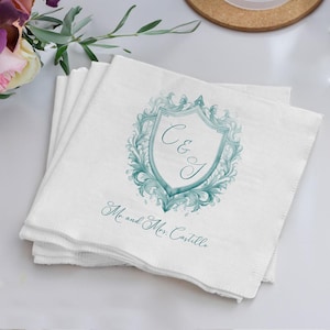 Serviettes de table de mariage polychromes, cadeaux de serviette de table de mariage personnalisés, cadeaux de serviettes de table de mariage personnalisés, cadeaux de serviettes écusson de mariage personnalisés (268)