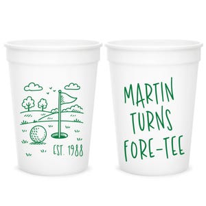 Vasos de estadio Fore-Tee para cumpleaños, recuerdos de cumpleaños con temática de golf, vasos de estadio personalizados, vasos de estadio personalizados (349)