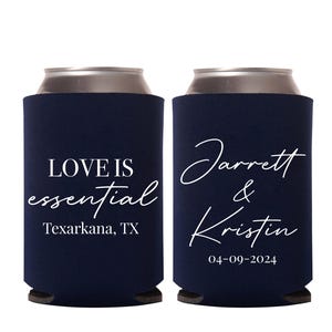 Love Is Essential Wedding Can Coolers, Custom Wedding Can Cooler Favors, Personalized Wedding Can Cooler Favors, Can Cooler for Guests (17)