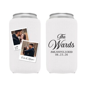 We Just Clicked Full Color Wedding Neoprene Can Coolers, Personalized Full Color Photos Neoprene Can Cooler Favors, Custom Can Coolers (322)