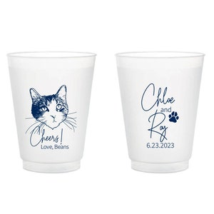 Cat Wedding Plastic Cups, Custom Wedding Frosted Cup Favor, Pet Wedding Frosted Cups, Cat Wedding Frosted Cups, Pet Wedding Plastic Cup (79)
