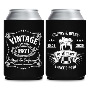 Custom Birthday Can Coolers, Customized Favor, Personalized Birthday Party Favor, Custom Can Coolers, Vintage Birthday, 50th 60th 70th (327)