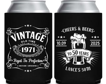 Custom Birthday Can Coolers, Customized Favor, Personalized Birthday Party Favor, Custom Can Coolers, Vintage Birthday, 50th 60th 70th (327)