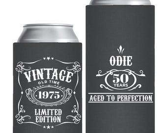 Custom Birthday Can Coolers, Aged to Perfection Personalized 50th Birthday Can Cooler, Birthday Party Favors, 50th, 60th, 70th Birthday (9)