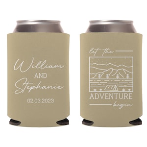 Slim 12oz Wedding Can Cooler #135S - Let The Adventure Begin - Wedding Favors, Beverage Insulators, Beer Huggers, Wedding Favor, store Beer Holder