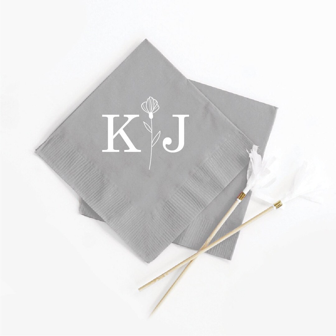 Initial Custom Napkins for Wedding, Customized Wedding Cocktail Napkins