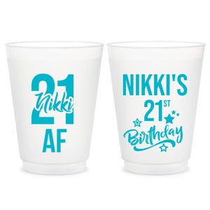 Custom 21st Birthday Frosted Cups, 21st Birthday Frosted Cups, Personalized 21st Birthday Frosted Cups, 21st Birthday Party Favors (bt) image 1
