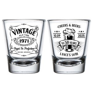 Custom Birthday Shot Glasses, Custom party favors, Vintage Birthday, 50th, 60th, 70th Birthday Shot Glasses, Personalized Shot Glasses (327)