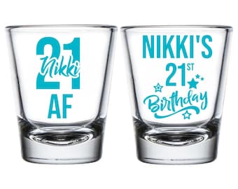 Personalized 21st Birthday Shot Glass, 21st Birthday Party Favors, Custom 21st Birthday Shot Glasses, 21st Birthday Shot Glass (bt)