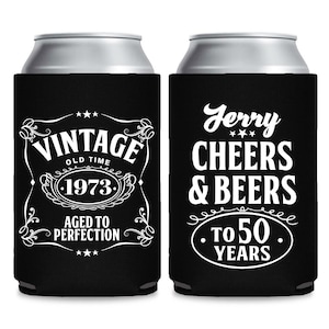 Vintage Theme Custom Can Coolers, Personalized Birthday Can Coolers, Birthday Custom Party Favors, Birthday Can Coolers, 50th 60th 70th  (2)