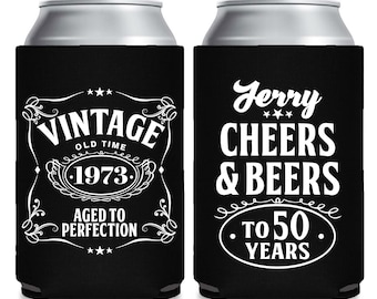 Vintage Theme Custom Can Coolers, Personalized Birthday Can Coolers, Birthday Custom Party Favors, Birthday Can Coolers, 50th 60th 70th  (2)