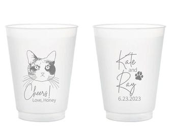 Custom Pet Themed Wedding Frosted Cups, Personalized Cat Wedding Frosted Cups, Custom Pet Cat Frosted Cups, Plastic Cups Wedding Favors (79)