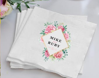 Full Color Wedding Napkins, Personalized Full Color Paper Napkin Favors, Customized Paper Napkins Wedding Favor, Floral Wedding Napkin (270)