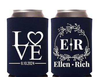 Wedding Can Coolers, Personalized Wedding Can Coolers, Monogram Can Coolers, Wedding Custom Can Cooler, Custom Wedding Monogram (eg)