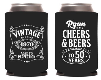 Vintage Theme Custom Can Coolers, Personalized Birthday Can Coolers, Birthday Custom Party Favors, Birthday Can Coolers, 50th 60th 70th  (2)