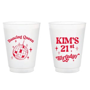 Dancing Queen 21st Birthday Frosted Cups, Personalized 21st Birthday Frosted Cup, Custom Disco Themed 21st Birthday Frosted Cup Favors (318)