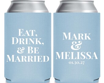 Recuerdos de boda "Comer, beber y casarse": enfriadores de latas personalizados, fundas para cerveza de boda, enfriadores de latas como recuerdos, recuerdos personalizados con enfriadores de latas (345)