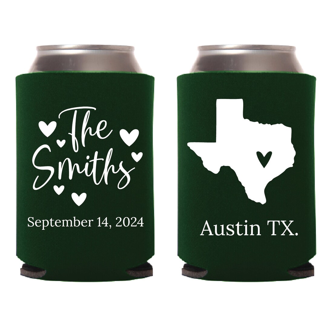 Custom State Can Coolers for Wedding, Personalized Can Coolers Wedding