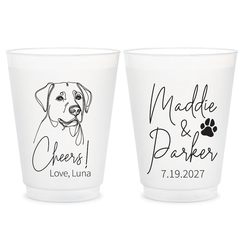 Pet Wedding Frosted Cups, Dog Wedding Frosted Cups, Pet Wedding Plastic Cup, Dog Wedding Plastic Cups, Custom Wedding Frosted Cup Favor (79)