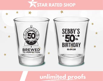 50th birthday shot glasses, Birthday Party Favors, Custom Birthday Shot Glasses, Birthday Shot Glass, Personalized Birthday Shot Glass (cj)