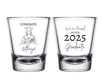 We're Proud Of Our Graduate Customized Shot Glasses, Personalized Graduation Party Shot Glasses, Custom Graduation Shot Glass as Favor (312)