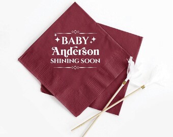 Shining Soon Baby Shower Paper Napkins, 2ply Cocktail Napkins for Baby Shower, Personalized Baby Shower Napkins, Gender Reveal Napkins (174)