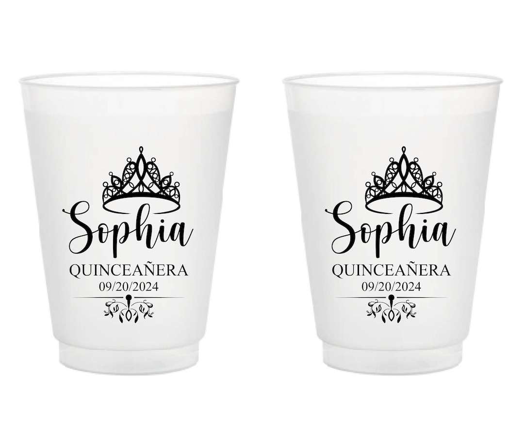 Custom Quinceañera Frosted Cup Favors, Quinceañera Party Plastic Cups