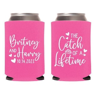 Wedding Beer Huggers, The Catch of a Lifetime Custom Can Coolers, Personalized Wedding Can Cooler Favors, Custom Wedding Beer Huggers (198)