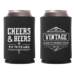 70th Birthday Favors, Cheers and Beers to 70 Years Birthday Can Coolers, Custom 70th Birthday Beer Huggers, Personalized Can Coolers (162)