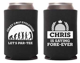 Golf Bachelor Party Can Coolers, Golf Evolution Bachelor Party Beer Huggers, Custom Bachelor Party Saying Fore-Ever Can Cooler Favors (153)