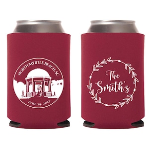 Custom Last Name Wedding Can Cooler Favors, Personalized Wedding Can Coolers, Custom Wedding Stubby Holders, Custom Beer Huggers Favor (125)