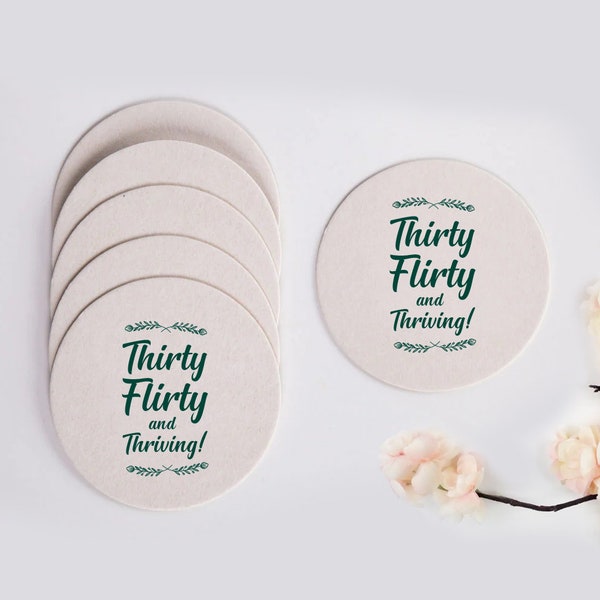 Thirty Flirty Birthday Coasters, Personalized 30th Birthday Coasters, Custom 30th Birthday Coasters, Drink Coasters for Birthday Gift (161)