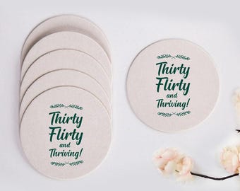 Thirty Flirty Birthday Coasters, Personalized 30th Birthday Coasters, Custom 30th Birthday Coasters, Drink Coasters for Birthday Gift (161)