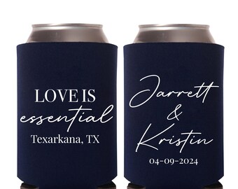 Love Is Essential Wedding Can Coolers, Custom Wedding Can Cooler Favors, Personalized Wedding Can Cooler Favors, Can Cooler for Guests (17)