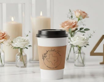Customized Wedding Paper Cup Sleeve, Custom Coffee Cup Sleeves, Wedding Coffee Cup Sleeve, Personalized Coffee Cup Sleeve Wedding Favor (68)