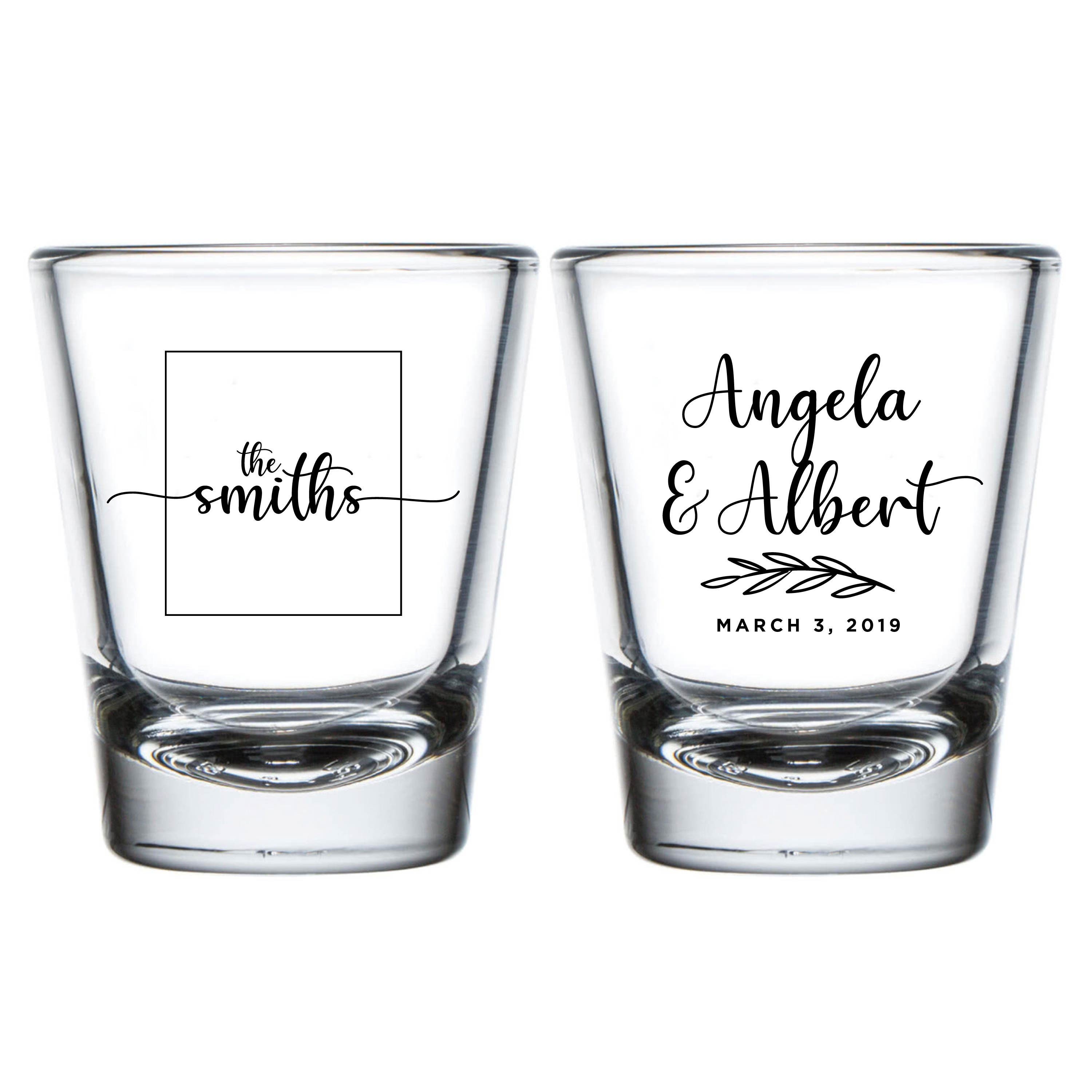 Personalised Engraved Shot Glass Wedding favours Guests toasts drink bride  groom