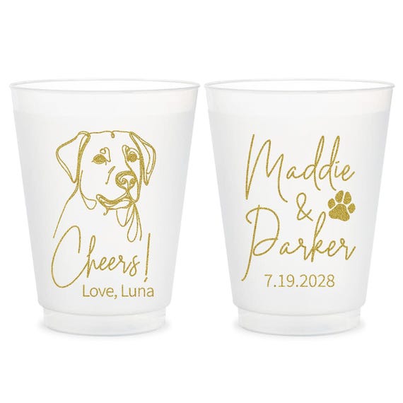 Pet Wedding Frosted Cups, Dog Wedding Frosted Cups, Pet Wedding Plastic Cup, Dog Wedding Plastic Cups, Custom Wedding Frosted Cup Favor (79)
