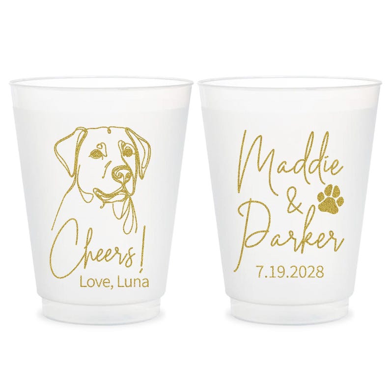 Pet Wedding Frosted Cups, Dog Wedding Frosted Cups, Pet Wedding Plastic Cup, Dog Wedding Plastic Cups, Custom Wedding Frosted Cup Favor (79) 画像 1