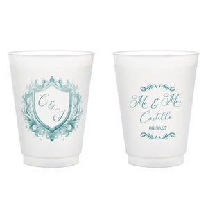 Full Color Wedding Crest Personalized Plastic Cup Favor, Personalized Wedding Crest Frosted Cups, Custom Frosted Cups as Wedding Favor (321)