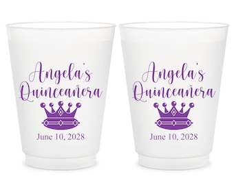 Quinceañera Frosted Cups, Custom Quinceañera Frosted Cup Favors, Quinceañera Party Plastic Cups, Personalized Quinceañera Frosted Cups (272)