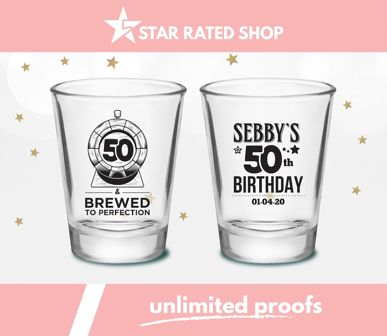 50th Birthday Shot Glasses Birthday Party Favors Custom Etsy