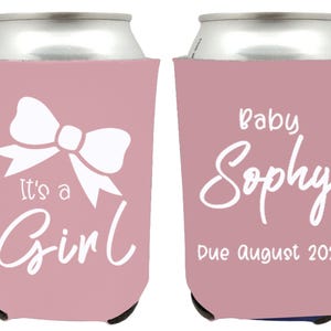 Personalized Baby Shower Can Coolers, Custom Baby Shower Can Coolers, Gender Revel Can Coolers, Customized Gender Reveal Beer Huggers (53)