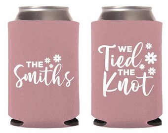 We Tied The Knot Can Coolers, Custom Wedding Can Cooler Favors, Personalized Beer Huggers for Weddings, Customized Can Cooler Favors (200)
