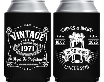 Custom Birthday Can Coolers, Customized Favor, Personalized Birthday Party Favor, Custom Can Coolers, Vintage Birthday, 50th 60th 70th (327)
