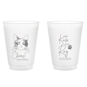 Custom Pet Themed Wedding Frosted Cups, Personalized Cat Wedding Frosted Cups, Custom Pet Cat Frosted Cups, Plastic Cups Wedding Favors (79)