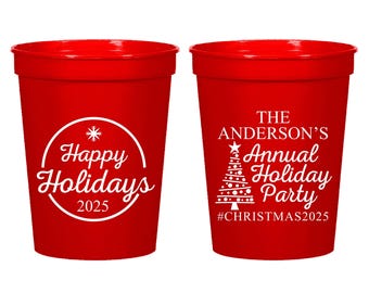 Party Stadium Cups Christmas Favor, Holiday Stadium Cups Favors, Christmas Party Plastic Cup Favor, Personalized Christmas Stadium Cup (281)
