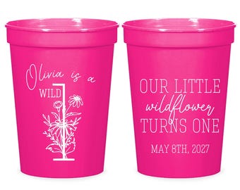 1st Birthday Wildflower Stadium Cups, Personalized Birthday Wildflower Birthday Stadium Cup Favor, Wildflower 1st Birthday Stadium Cup (339)