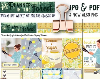 PANCAKE DAY ~ pegatinas de planificador imprimibles para Classic Happy Planner ~ kit semanal de primavera digital