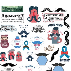 MOVEMBER beneficenza ~ Adesivi BUJO planner decorativo stampabile DIGITALE ~ Adesivi digitali di novembre