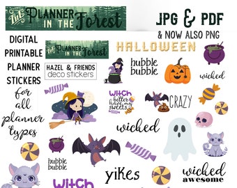 Cute Witchy deco printable planner BUJO stickers ~ HALLOWEEN ~ witch ~ cat printable stickers for sticker paper
